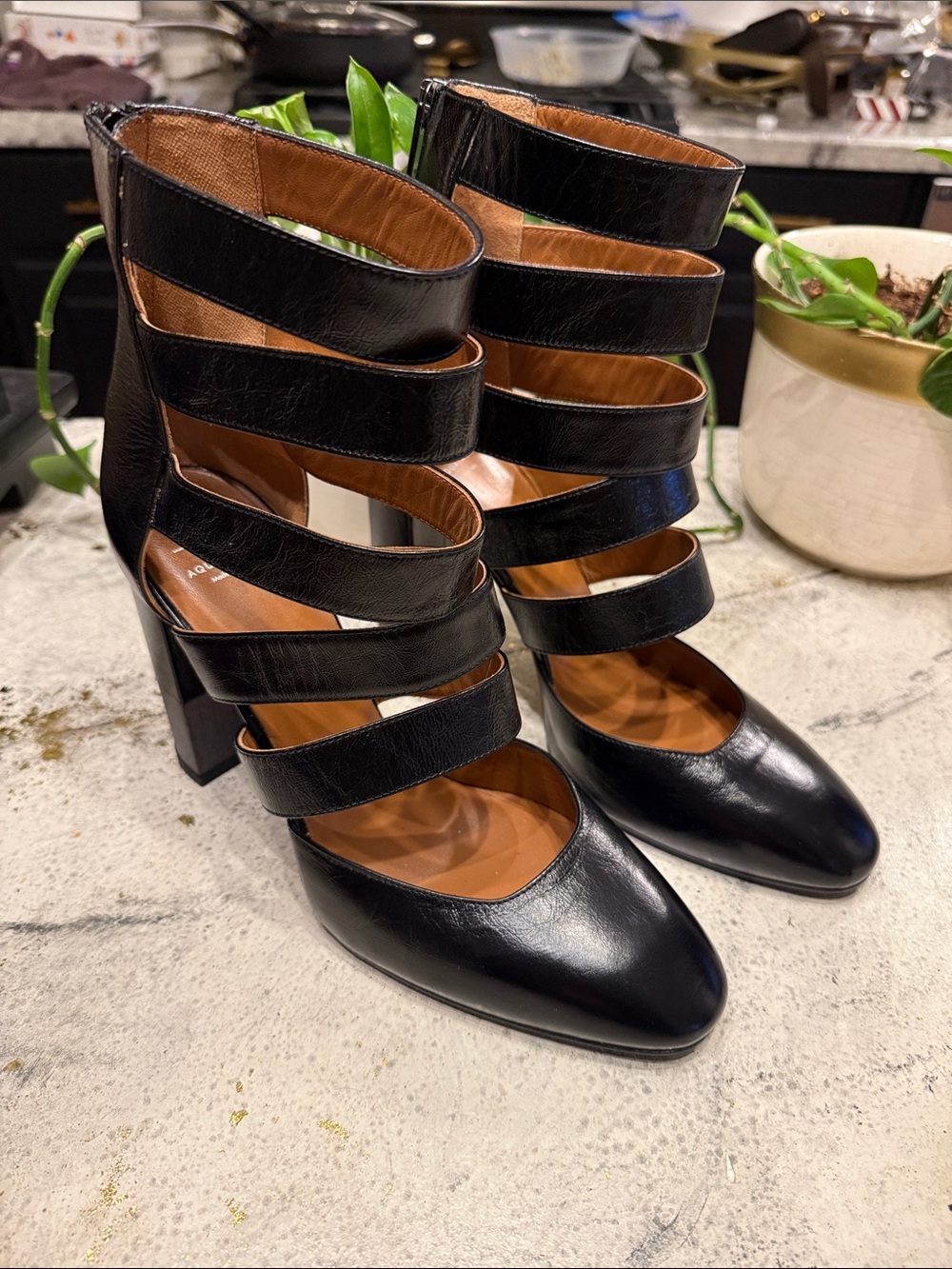 Aquatalia Black Multi-Strap Block Heel Pumps size 11